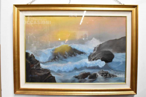 Gemälde Auf Leinwand Gemalt Meer Mosso Mit Felsen 110x80 Cm Holzrahmen Golden