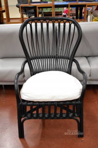 Chair In Wicker Black With Pillow White