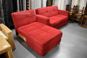 Divano Letto Contenitore Rosso In Tessuto Con chaise longue