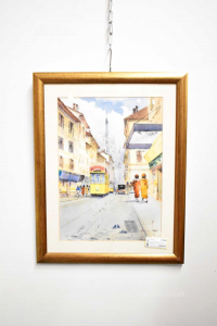 Gemälde Aquarell Autor : Jung Izzo Mailand 66x52 Cm Straße Von Mailand