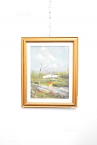 Gemälde Lackiert Landschaft Mit Frau 40x50 Cm
