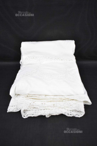 Tischdecke Weiß Baumwolle Handbestickt 250x225 Cm