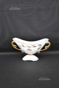 Vase Oval Aus Keramik Cal Lucca Weiß Und Golden 23x8 Cm
