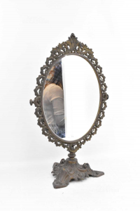 Specchio Ovale Antico In Ferro Con Base 50 X 30 Cm