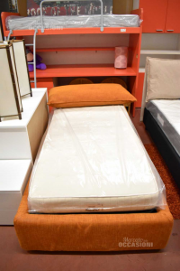 Bed Single Frame Orange With Slatted Base And Mattress