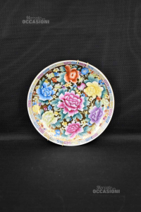 Piatto Ceramica Cinese Decorativo Floreale Su Sfondo Dorato 26 Cm