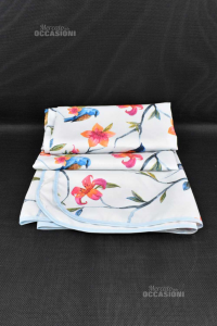 Tablecloth Antimacchia Light Blue Fantasy Lilies And Birds 140x230 Cm