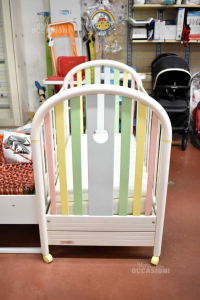 Kinderbett Kinder Foppapedretti Aus Holz Weiß Mehrfarbig + Matratze