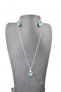 Silver Necklace 925 With Pietricine And Pearl Green