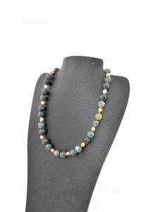 Necklace Stones Green And Pearls 42 Cm
