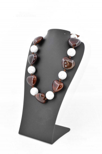 Necklace With Hearts Ceramic Brown And Balls Grey