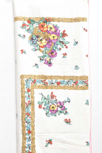 Tablecloth Square 136 Cm 54% Linen 46% Cotton Fantasy Basket Of Flowers