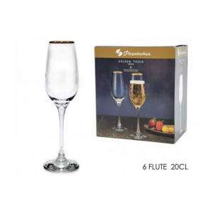 General Trade Amber Golden Set 6 Flute Da Champagne Prosecco 20 Cl Con Bordo Oro 