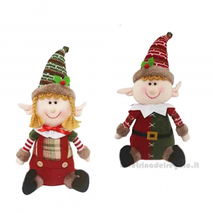 Elfo colorato seduto in tessuto (due modelli assortiti) 40 cm - Natale