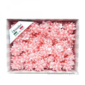 Coccarde classiche stella rosa con adesivo in scatola 4 cm - 100 PEZZI - Natale