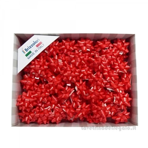 Coccarde classiche stella rosse con adesivo in scatola 6.5 cm - 100 PEZZI - Natale