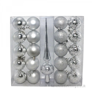 Palline di Natale argento con puntale in scatola 6 cm - 20 PEZZI - Natale