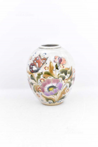 Vase Flower Stand Ceramic Enameled Hand Painted Schiavon H 20 Cm