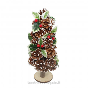 Albero di Natale con pigne, bacche e agrifogli in legno 36 cm - Natale