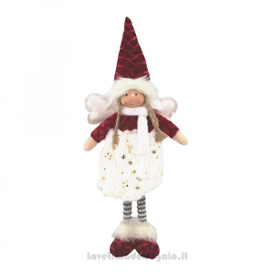 Bambolina angelo bianca e rossa in stoffa 18x11x42 cm - Natale