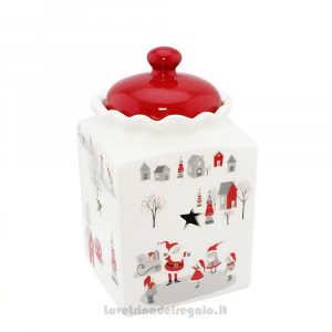 Barattolo di Natale con coperchio rosso in ceramica 12x12x17 cm - Natale