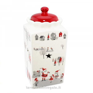 Barattolo di Natale con coperchio rosso in ceramica 11x11x24 cm - Natale
