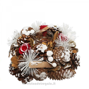 Centrotavola di Natale con pigne e legnetti naturali 22x22x8 cm - Natale