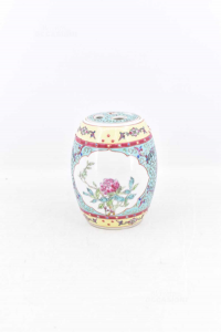 Ceramic Vase Oriental Stick Flower With Bird White Green Water Yellow 15 Cm
