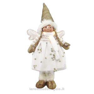 Bambolina fatina bianca e oro con sciarpa luminosa in stoffa 57 cm - Natale