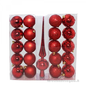 Palline di Natale rosse con puntale in scatola 6 cm - 20 PEZZI - Natale