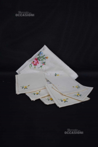 Tablecloth From Thè In Wool Hand Embroidered + 6 Napkins