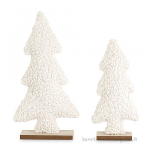 Alberello di Natale bianco in lana con base in legno 40 cm e 30 cm - 2 PEZZI - Natale