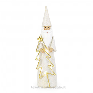 Babbo Natale bianco con alberello e luci Led in resina 18 cm - Natale