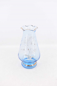 Vase Glass Light Blue H 19 Cm With Flowers Printed
