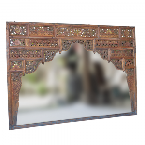 Pannello recuperato da una vecchia finestra balinese intagliata a mano in legno massello con specchio cm 200 x cm 145 #BN01