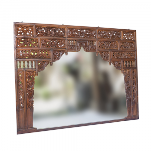Pannello recuperato da una vecchia finestra balinese intagliata a mano in legno massello con specchio cm 198 x cm 149 #BN01BIS