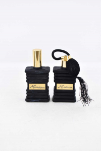 Set Boccette Holder Perfume Him And Her Black Glass New