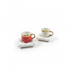 Mercury Pillow Tazzina Per Caffè Colore Bianco/Rosso Con Dettaglio Oro