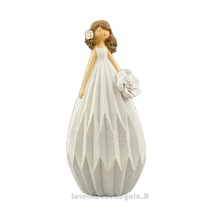 Statuina dama con vestito bianco in resina 11x11x24 cm - Idea Regalo