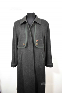 Coat Woman Long Tiroler Loden Gray Dark Edges Green Size 50