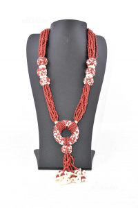 Necklace Multifilo With Beads Red And Mother-of-pearl