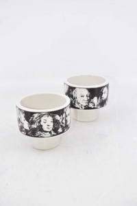 Set 2 Pieces Cups Annigoni Pietro Porcelain Of Art Eva South 8.5x9.5 Cm