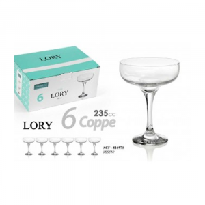 Gicos Set 6 Coppe In Vetro Trasparente Modello Lory 235 Cc Per Champagne Prosecco Casa