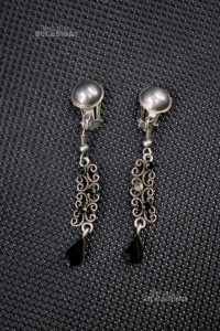 Earrings Clip In Silver 925 (missing 1 Jewel Black)