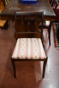 4 Wooden Chairs Sudta Low In Fabric Pink Antique