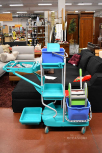 Trolley Cleaning With 4 Buckets Light Blue