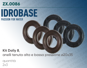 Kit Dolly 8 IDROBASE valido per pompe W101, W131, W151 INTERPUMP composto da Anelli di Tenuta alta e bassa pressione ø20