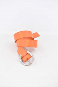 Cintura Arancione Entrà In Vera Pelle Lunghezza 108 Cm T