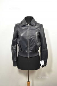 Jacket Woman Butx& Co True Leather Blue Size.38 The