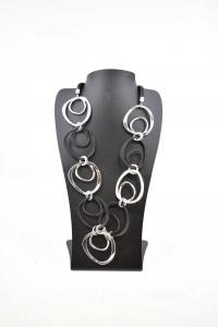 Rope Necklace And Steel Circles Length 40 Cm